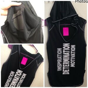 EVCR ACTIVE Hooded Sleeveless Mesh Top Tee Motivation Black NWT